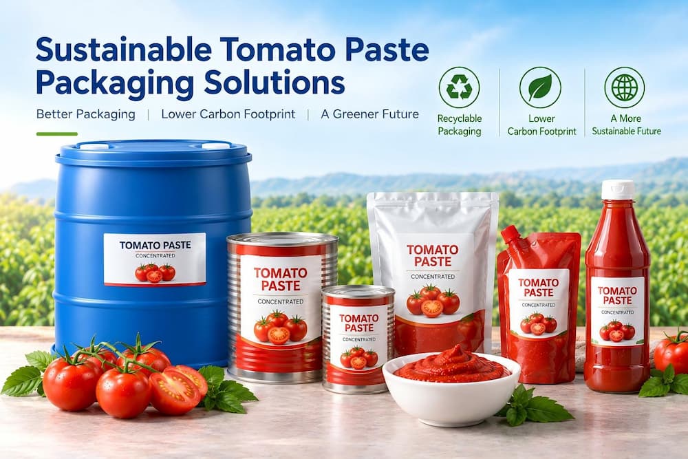 Guida al confezionamento sostenibile del concentrato di pomodoro: Bag-in-Box, cartoni a base di carta e approvvigionamento a basse emissioni di carbonio.